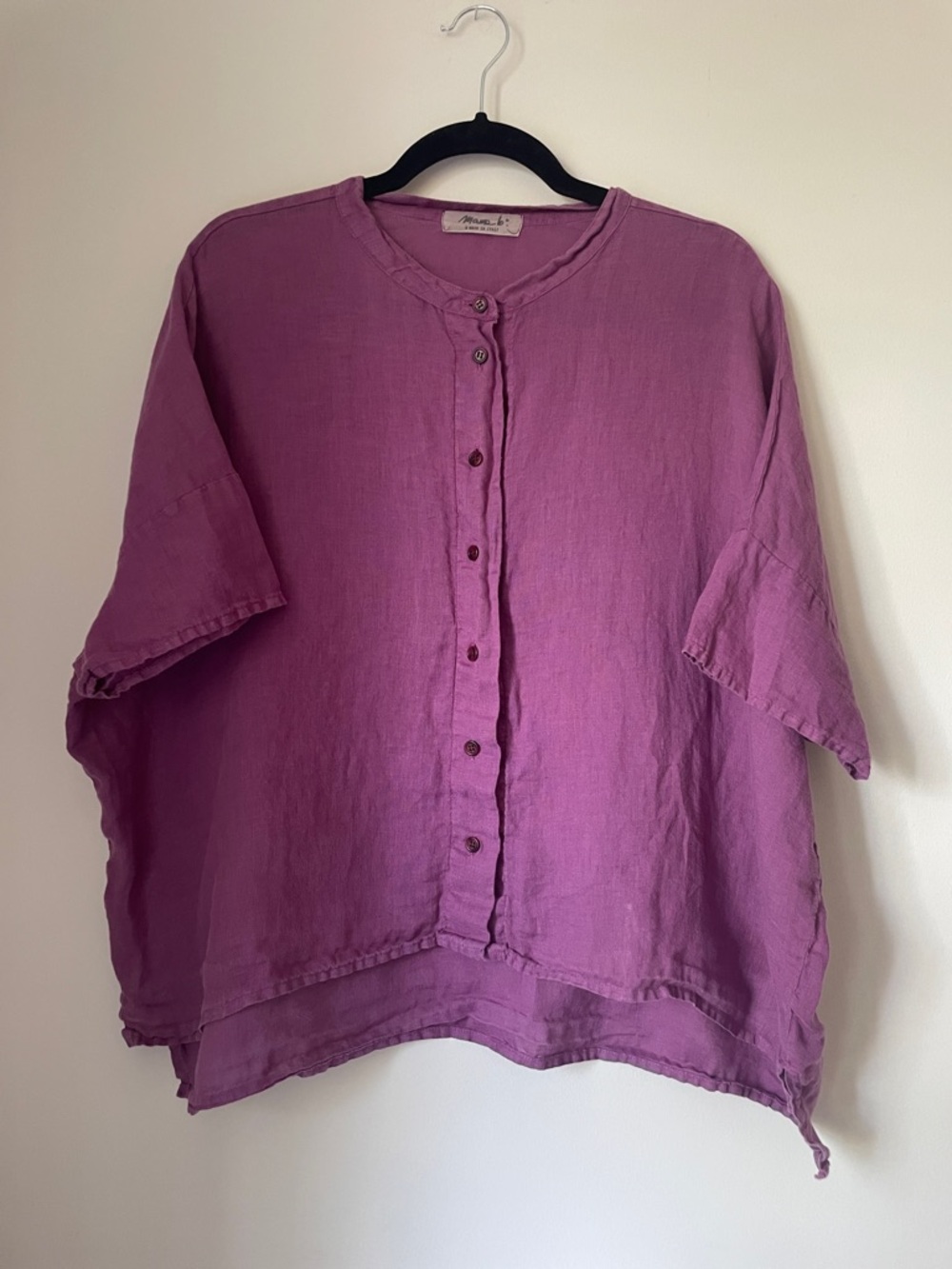 Mama B, Italian, Purple Linen Button-Front Blouse - Picture 3 of 3